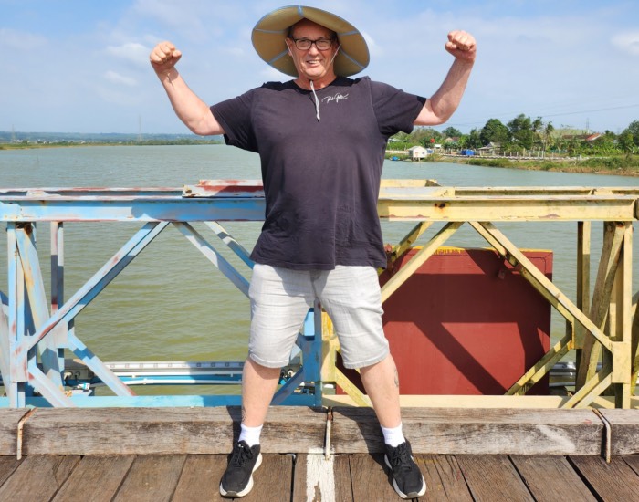 Rob Gale hams it up for the camera in Vietnam