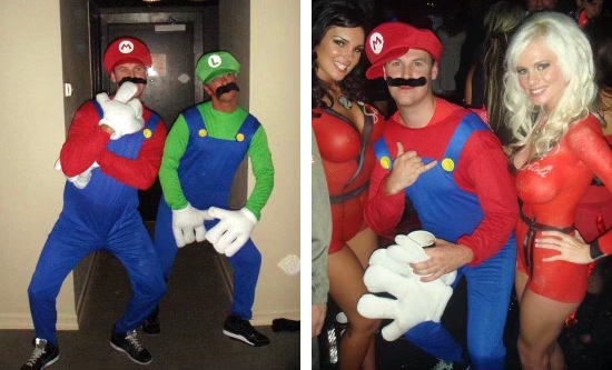 Andy Barr dressed as Mario and his mate Dom dressed as Luigi visit the Playboy Mansion