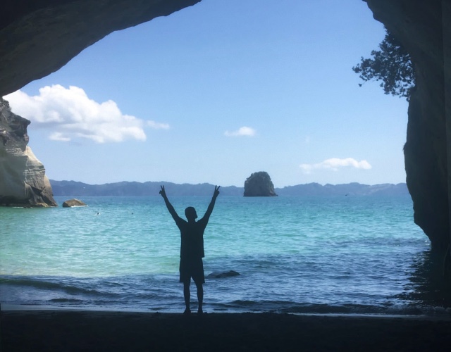 Daniel Barr at Cathedral Cove on the Coromandel Peninsula