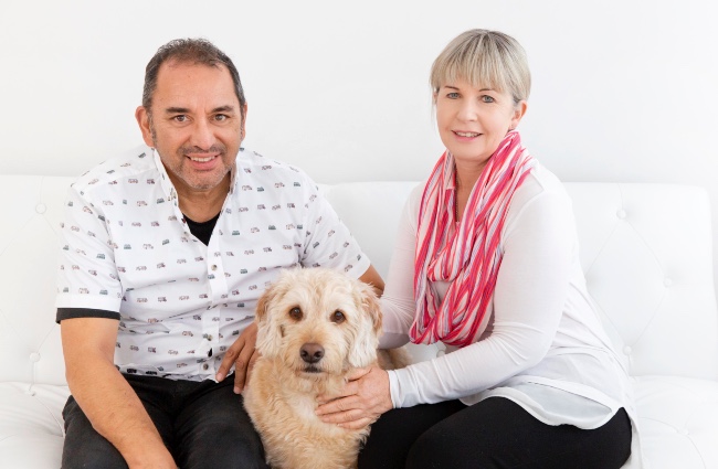 Wendy Harcus with partner Grant and furry son George.