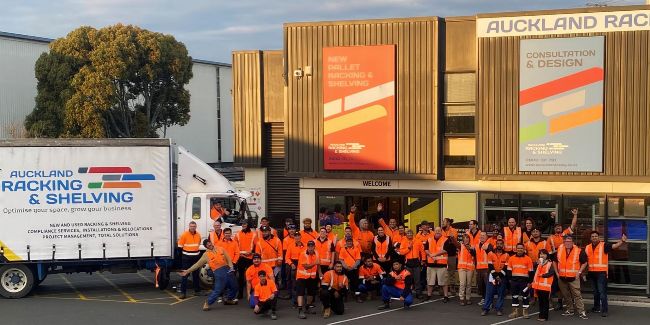 Auckland Racking & Shelving team outside their headquarters.