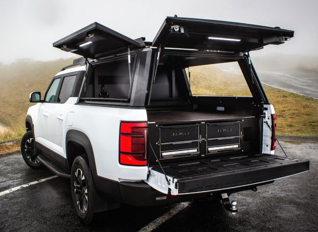 BYD Shark ute with Artemis canopy & rack by M2 Overland.